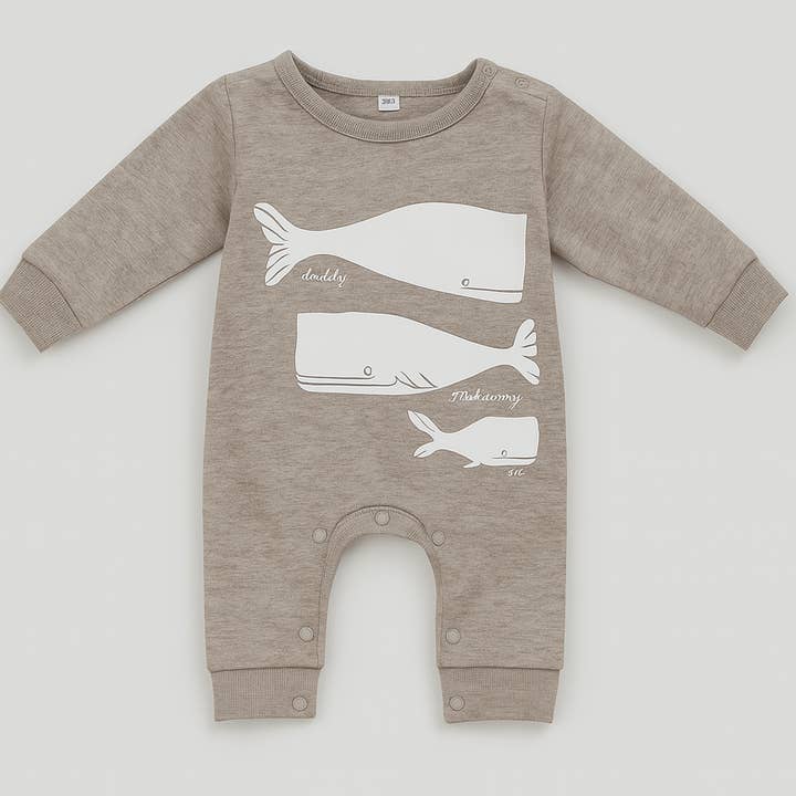 Casacão de Bebé Grey Whale Family por atacado de Fennco Styles