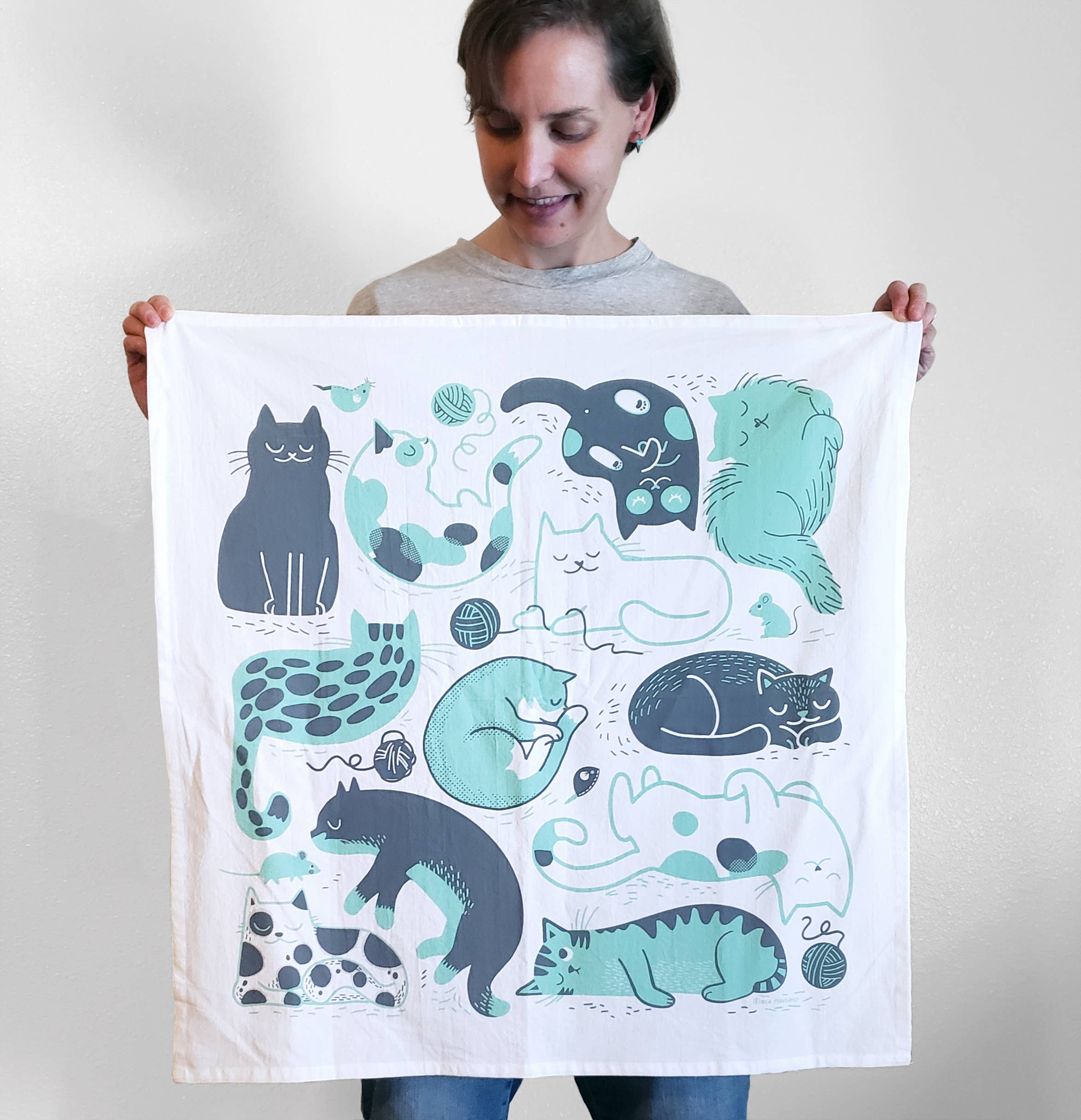 Mirka Hokkanen - Wholesale Tea Towel - Sleepy Cats Flour Sack Tea Towels1