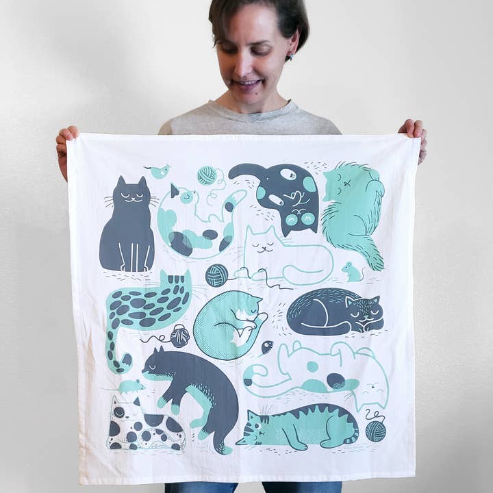 Mirka Hokkanen - Wholesale Tea Towel - Sleepy Cats Flour Sack Tea Towels1