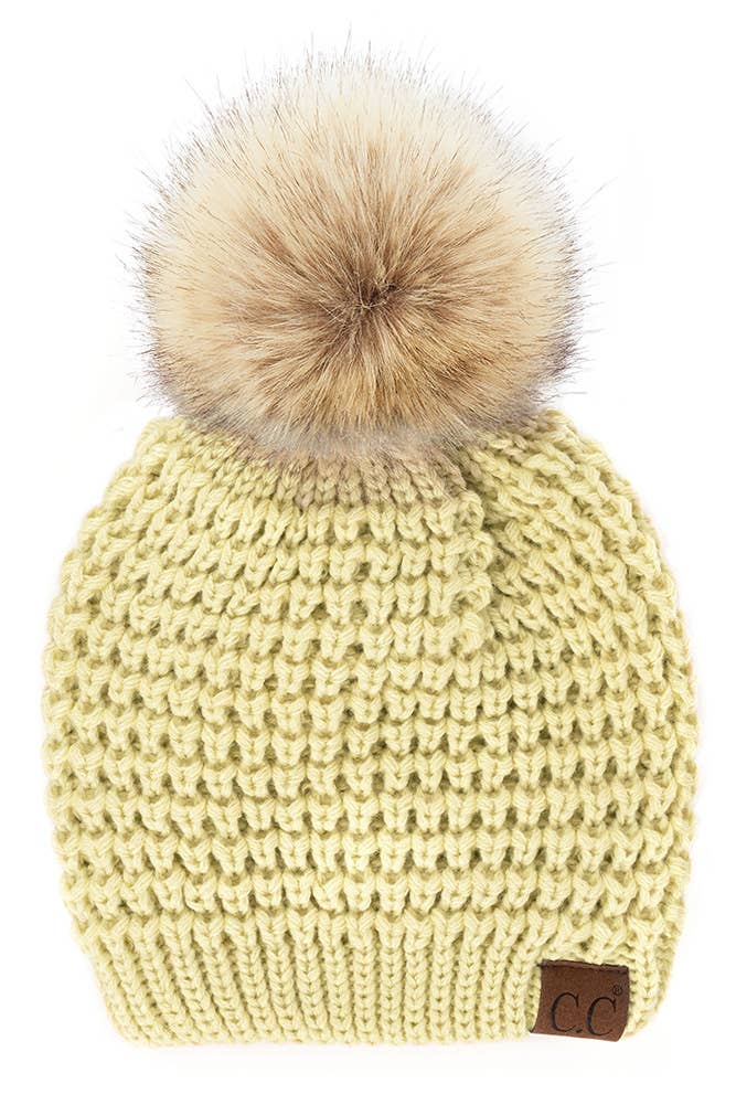 Hana - Wholesale Beanie - Women's - C.C Waffle Stitch Pattern Pom Beanie5