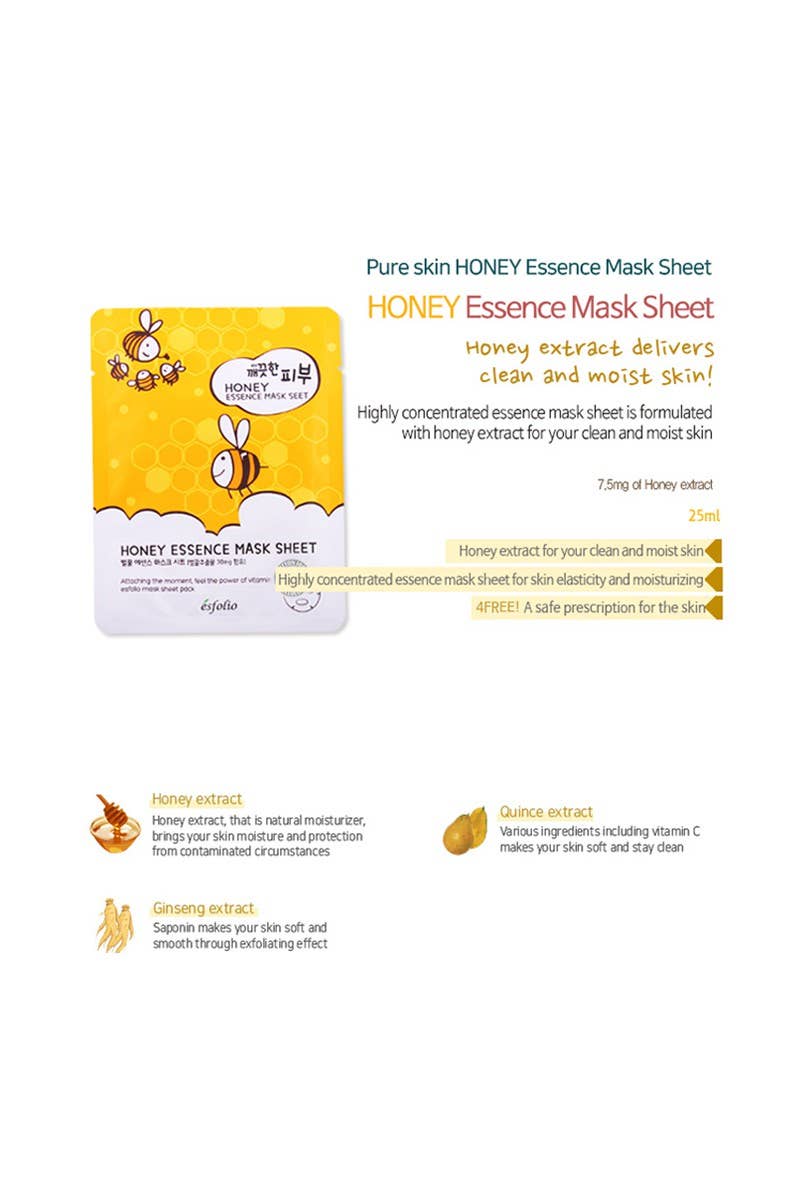 PINEAPPLE Beauty - Wholesale Skincare Face Mask - Esfolio ESMPPUHO Honey Essence Facial Mask Sheet - 10pc3