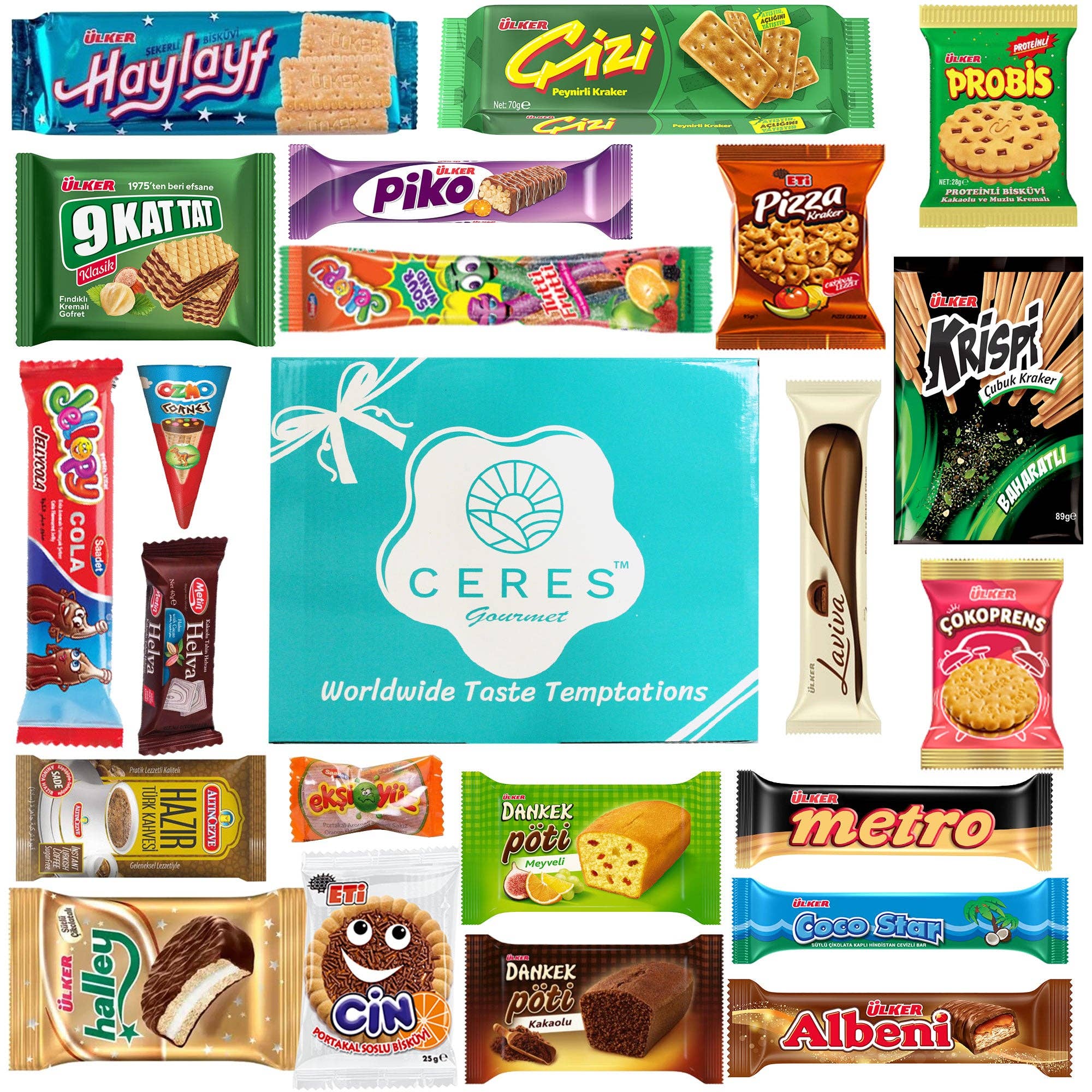 Ceres Gourmet - Vente Coffrets cadeaux - Boîtes de snacks du monde entier – 22 snacks7