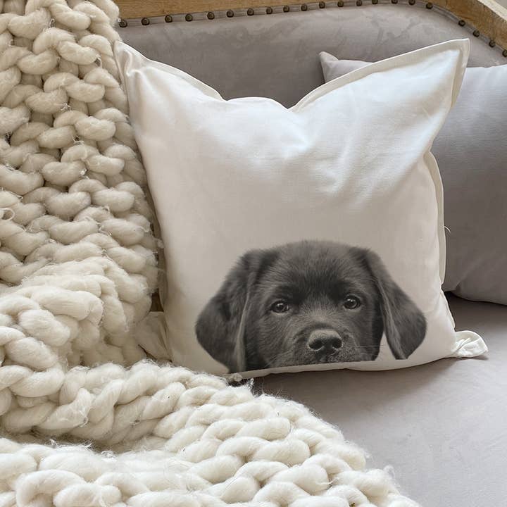Lab Puppy (Black) Throw Pillow Cover for wholesale by Perkie Prints