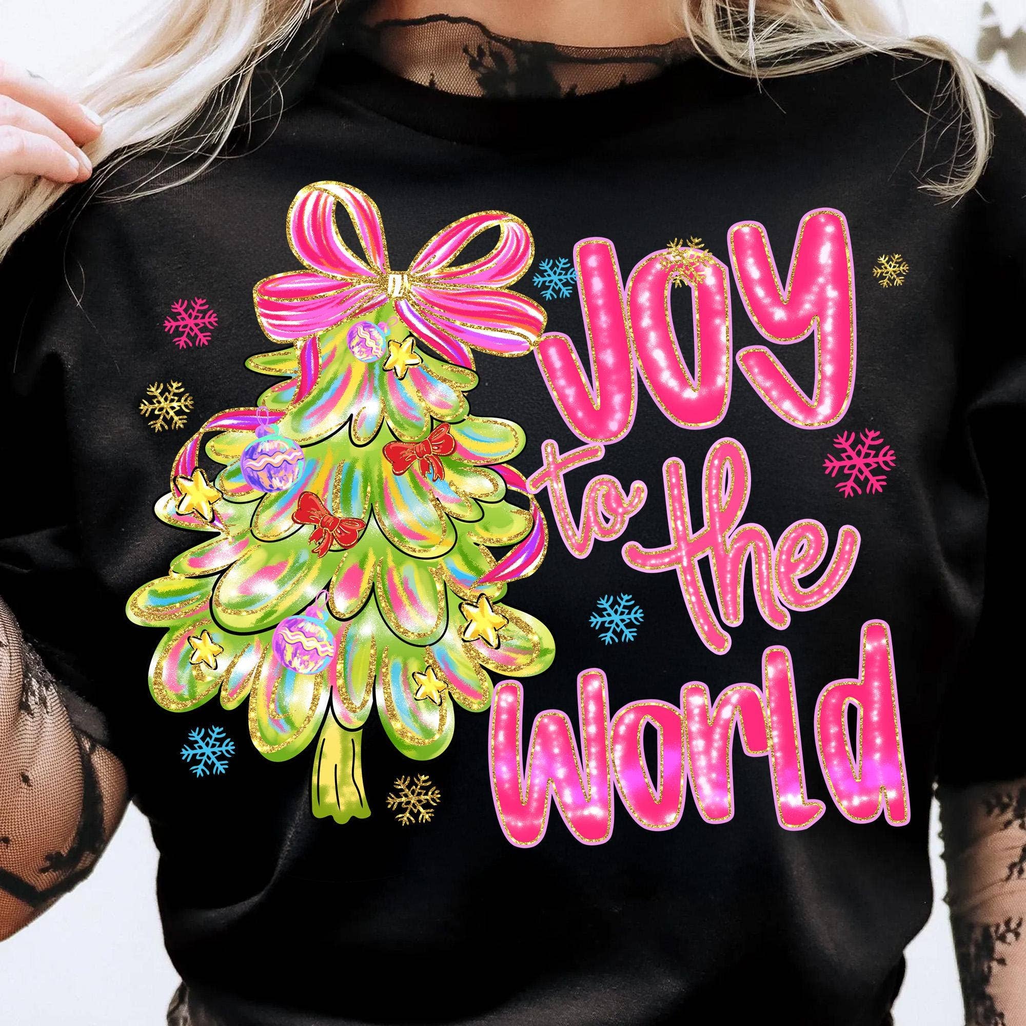 NVC Ecommerce LLC - Wholesale T-shirt met print - Dames - Joy To The World T-shirt, Kerstboom Shirt, Feesttrui0