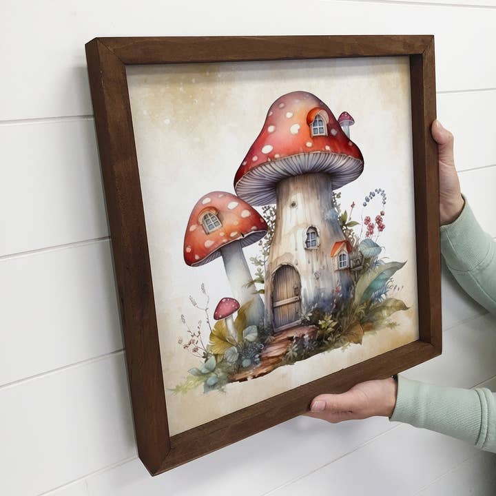 Hangout Home - Vente Affiche d'art - Maison aux champignons - Jolie maison en forme de champignons - Art printanier