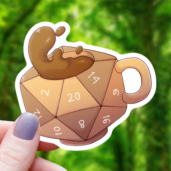 Polyhedral Dice Coffee Mug Sticker - 3" for wholesale by Mimic Gaming Co