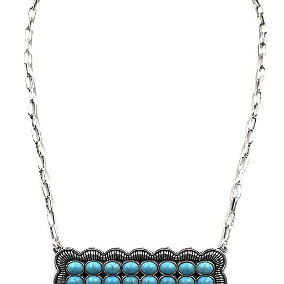 Collana con Piastra in Metallo e Pietra Turchese Occidentale per la vendita all'ingrosso da parte di Snowing West