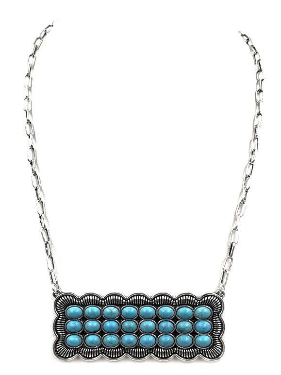 Colar de Prato Metálico com Pedra Turquesa Ocidental por atacado de Snowing West