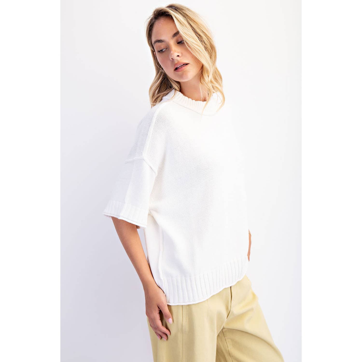 COTIERRA - Wholesale Knit Sweater - Women's - OVERSIZED CREWNECK SHORT SLEEVE SWEATER14