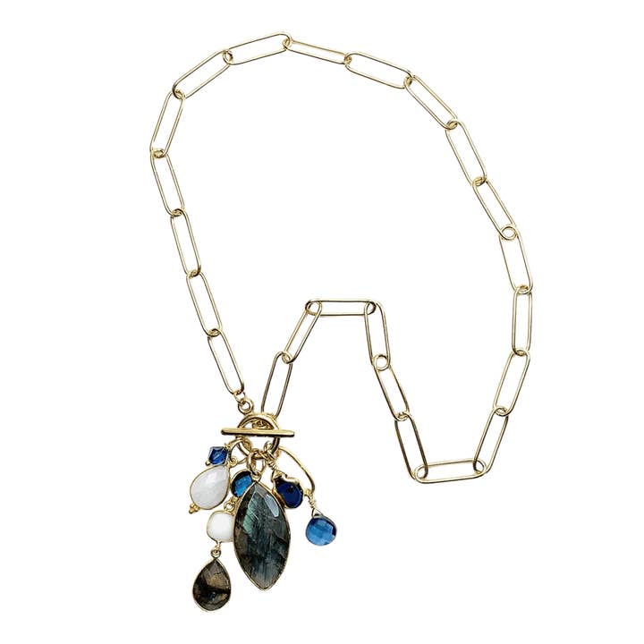 Labradorite, Moonstone and London Blue Quartz Necklace for wholesale by ADMK Jewelry