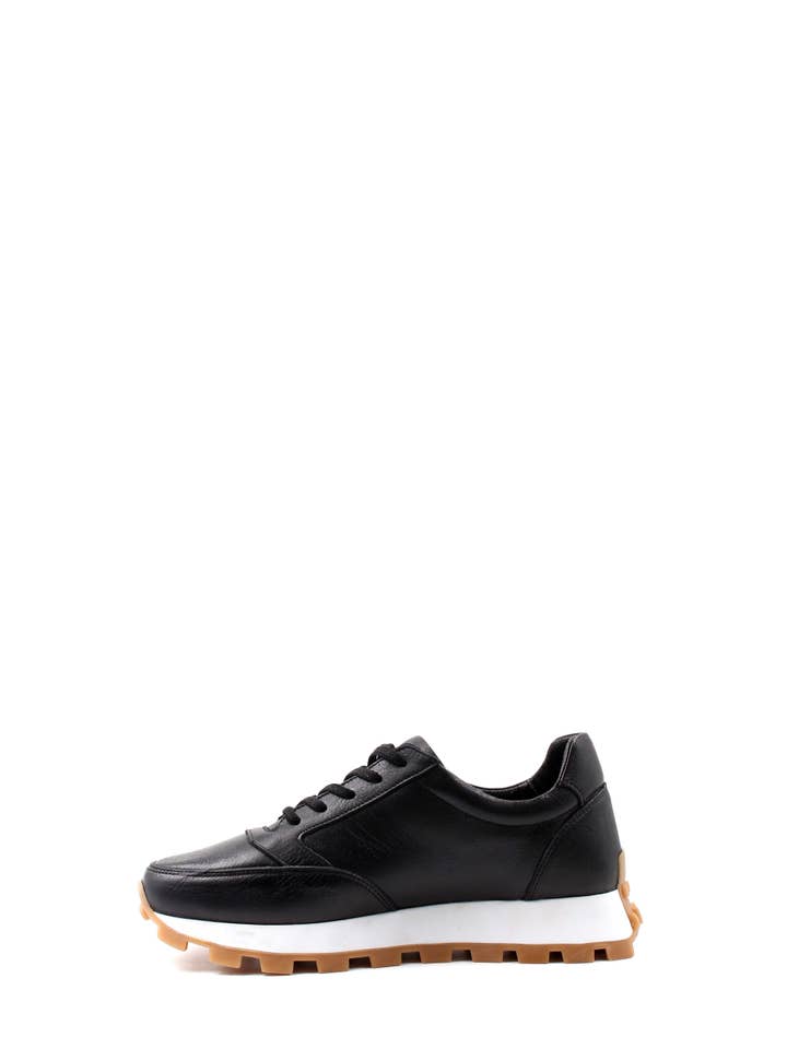 Siyah Zapatillas de piel negras para hombre con suela de goma y entresuela blanca - Wessi de venta al por mayor en Faire1