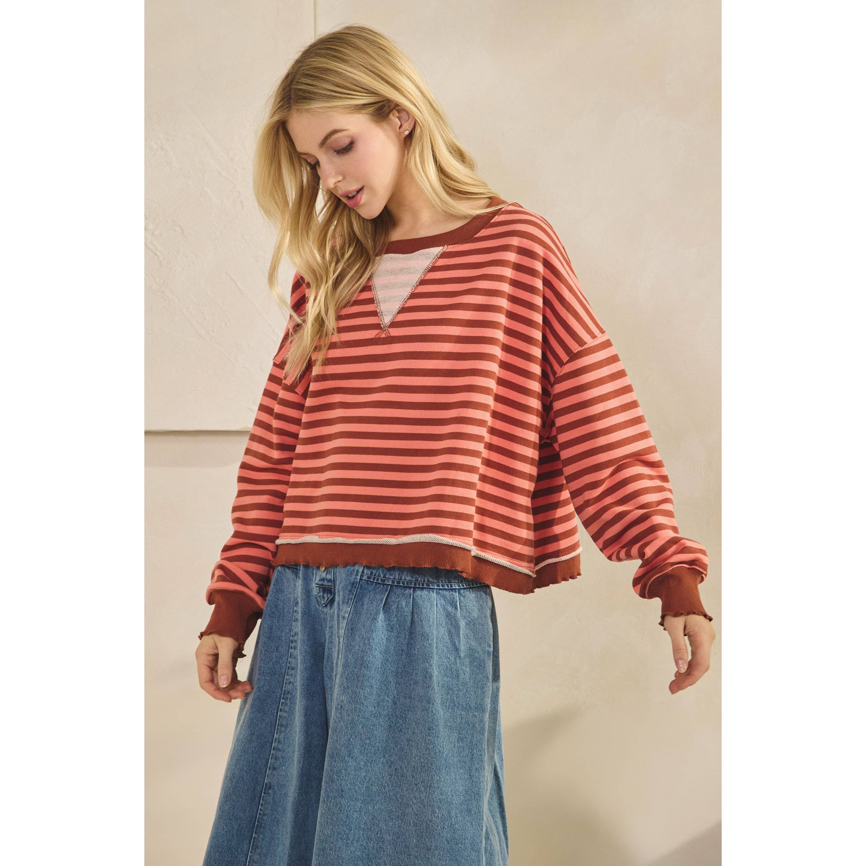 Veveret - Wholesale Tunic - Women's - Cropped Striped French Terry Top28