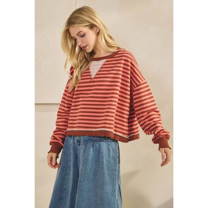 Veveret - Wholesale Tunic - Women's - Cropped Striped French Terry Top28