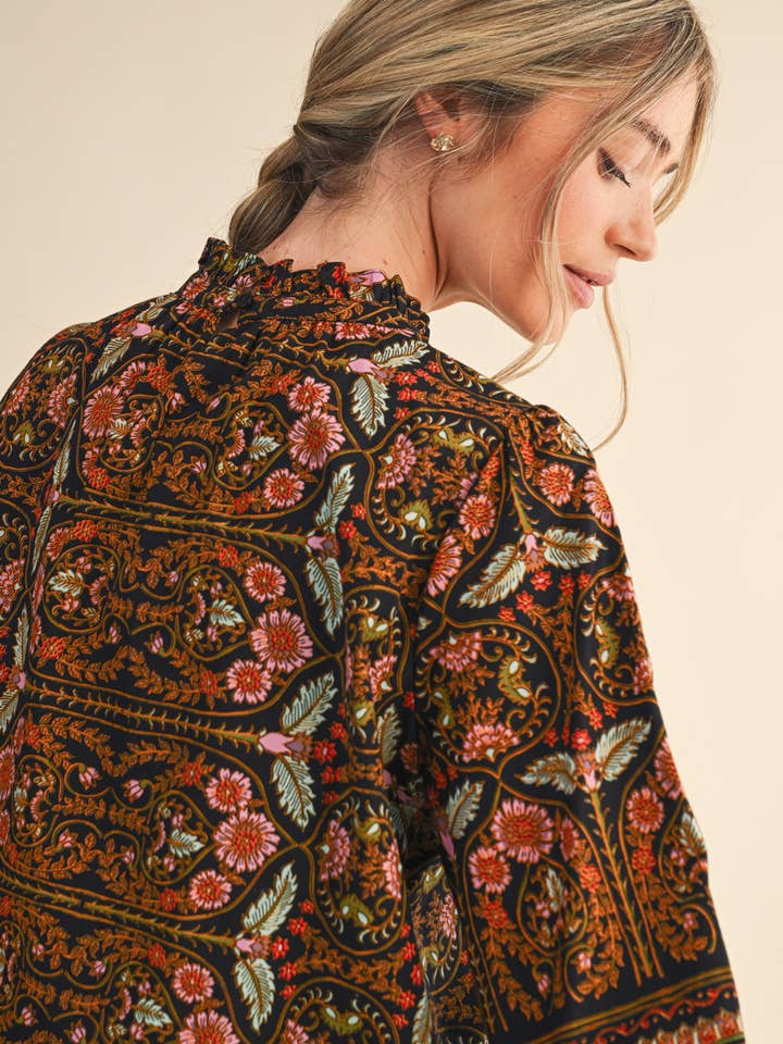 &MERCI - Wholesale Blouse - Women's - EXCLUSIVE FLORAL PRINT TOP WITH FLORAL TRIM MTP45287