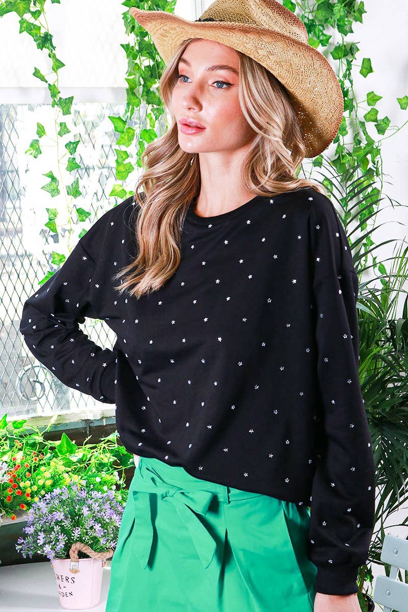 Vine & Love - Wholesale Sweatshirt - Women's - Rhinestone Accent Knitted Sweater Top VT8145719