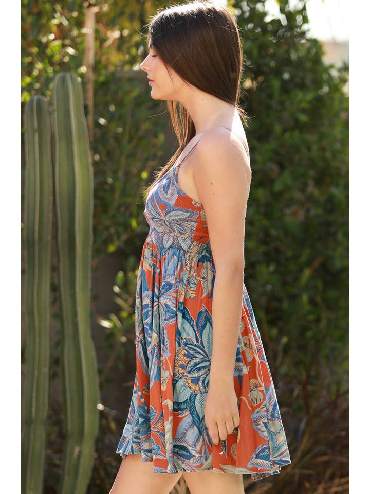 ANGIE - Wholesale Dress - Women's - F4J69-FQ60 V NECK SMOCKED BODICE SUNDRESS