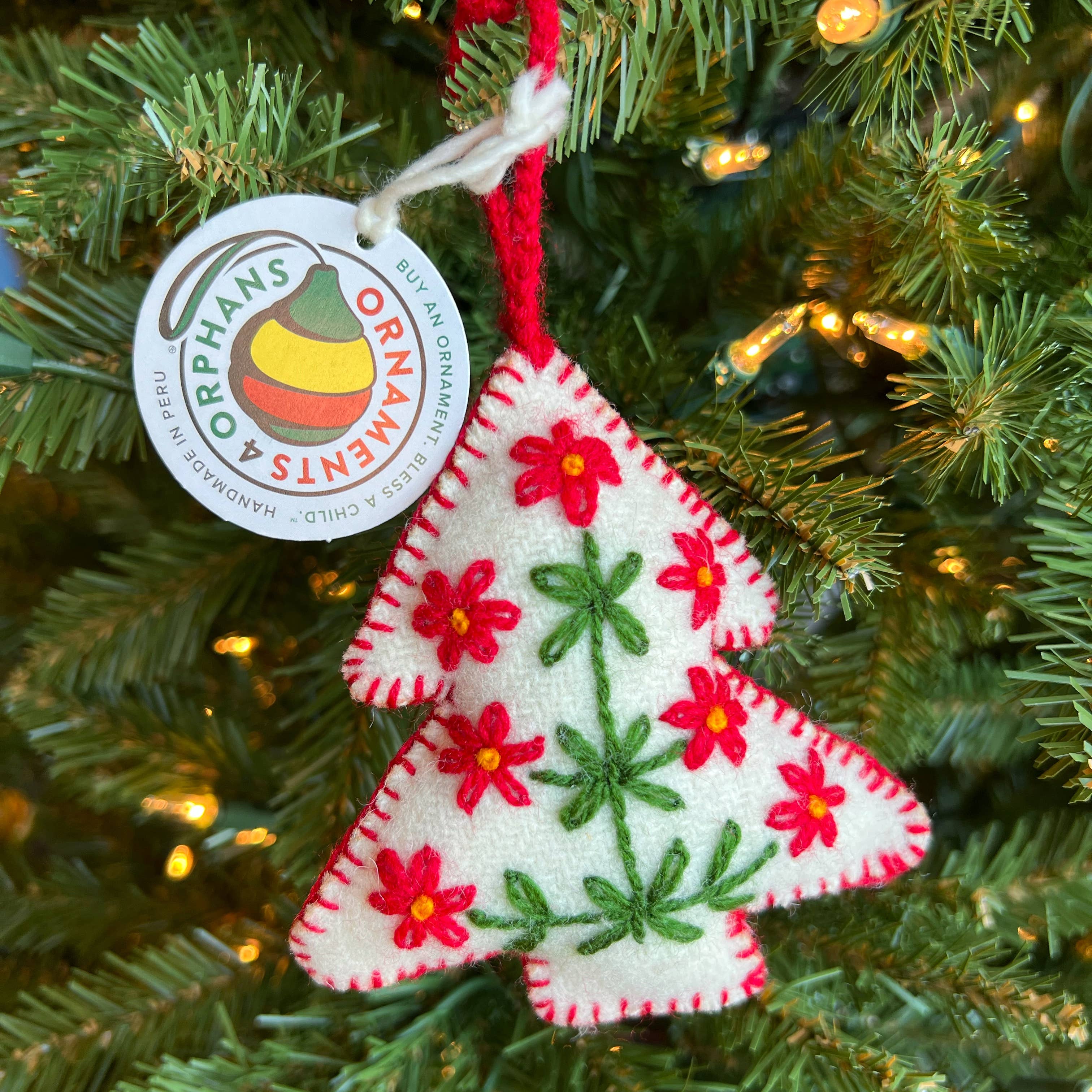 Ornaments 4 Orphans - Wholesale Ornament - White Tree Embroidered Wool Christmas Ornament5