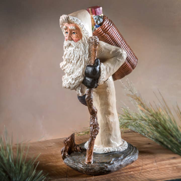 J Devlin Glass Art & Bert Anderson Collection - Wholesale Christmas Decoration - Woodland Santa Figurine - White By Bert Anerson - MB 31