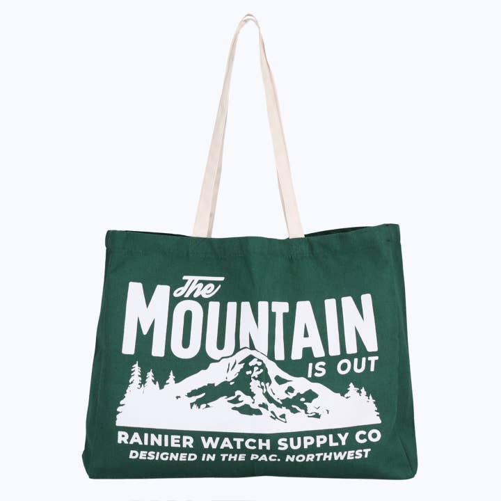 The Mountain Is Out Oversized Organic Tote Bag - Forest Green for wholesale by Rainier Watch Supply Co