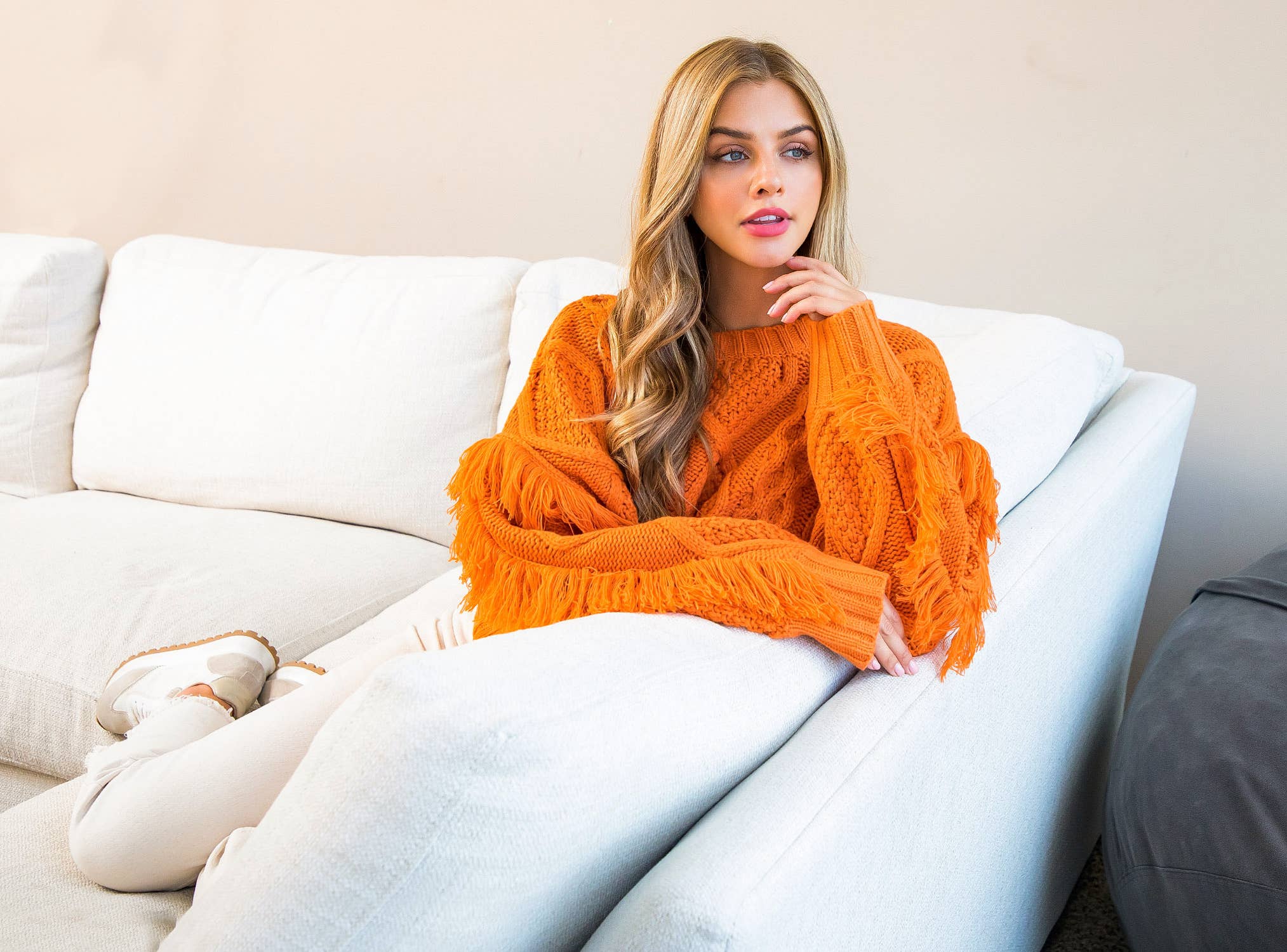 THML - Wholesale Knit Sweater - Women's - Knit Fringe Sleeve Sweater8