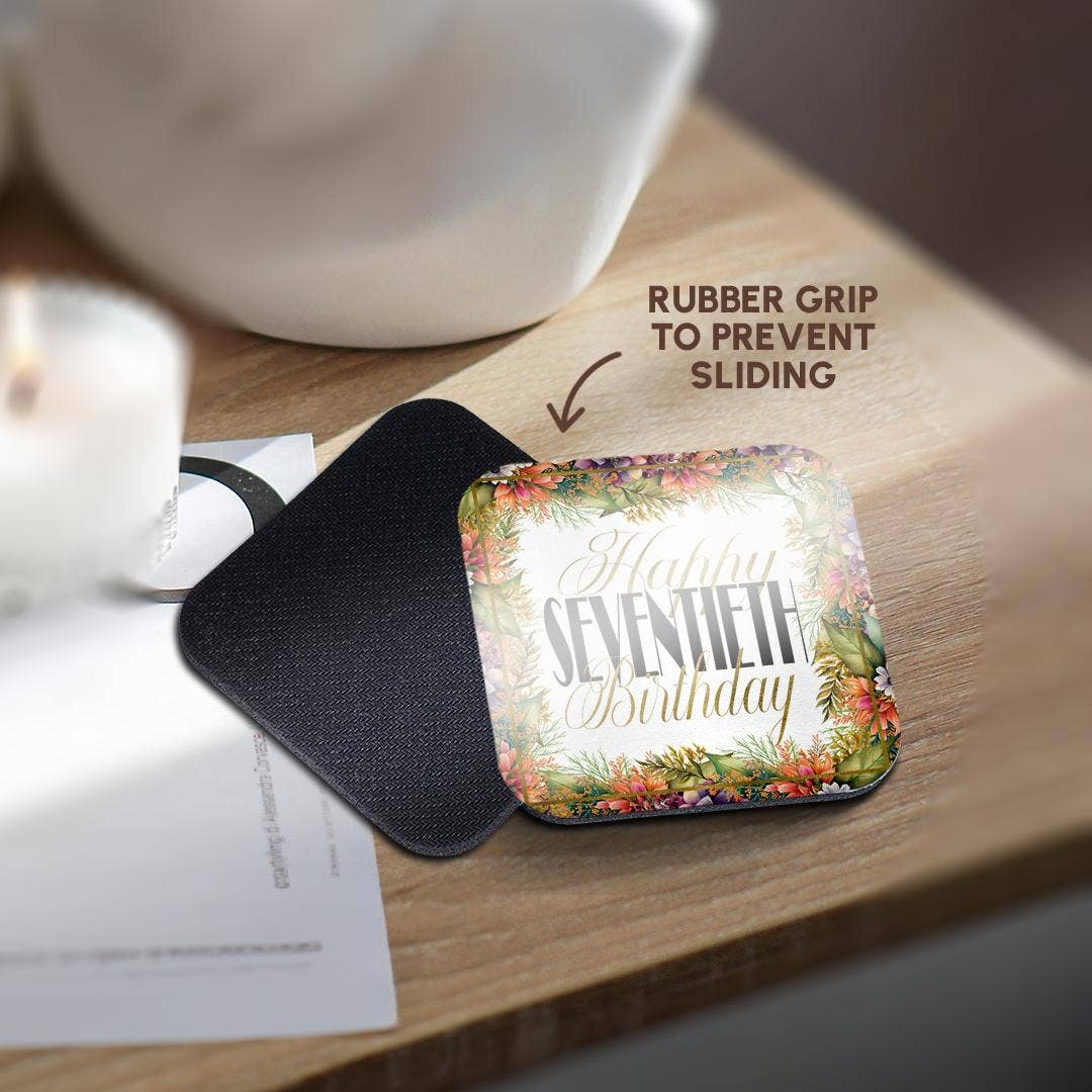 3dRose - Wholesale Coasters - 3dRose, Orange and Purple Flower Happy Sixtieth Birthday, Coaster10