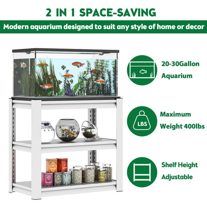 39F Inc. - Wholesale Free Standing Shelf - Metal Aquarium Stand for 20-30 Gallon Tanks, Antique White4