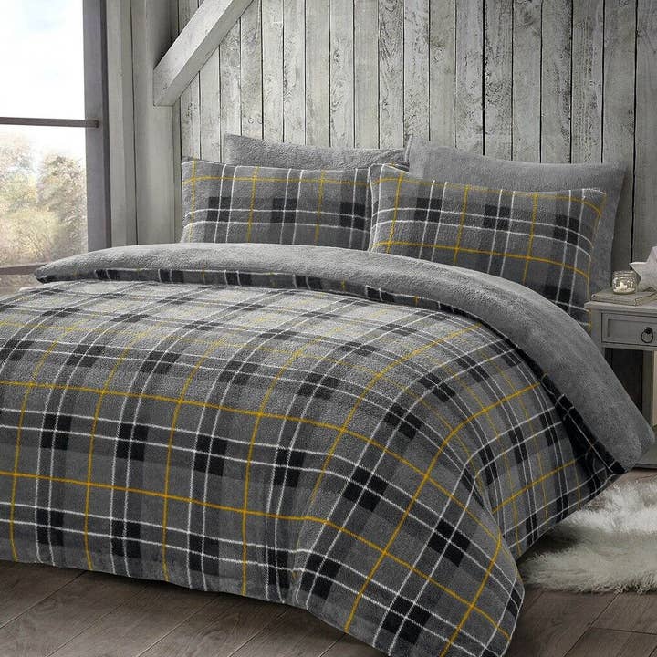 Teddy Fleece Tartan Geruite Dekbedovertrekset Warme Teddybeer Fleece Beddengoedset voor wholesale door Pretty Little Bed