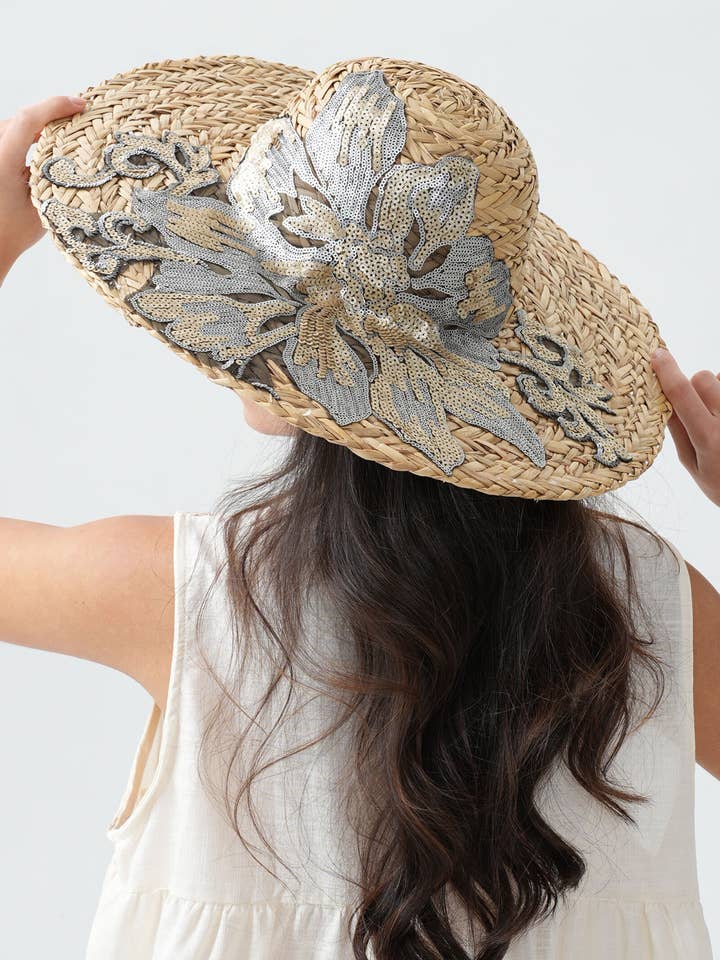 Straw Hat With Sequin Lace H29263 for wholesale by PHANIE MODE