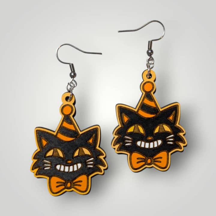 Brincos de Halloween com Gato Preto de Inspiração Retrô por atacado de Moon Child Trinkets