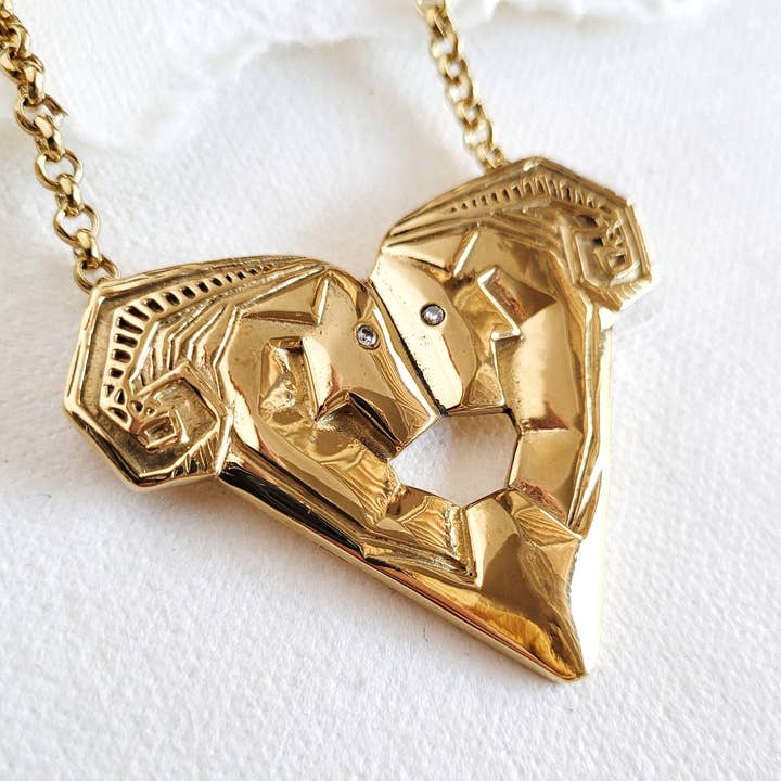 Brass Aries ram animal pendant crystal eyes Necklace for wholesale by Bisjoux