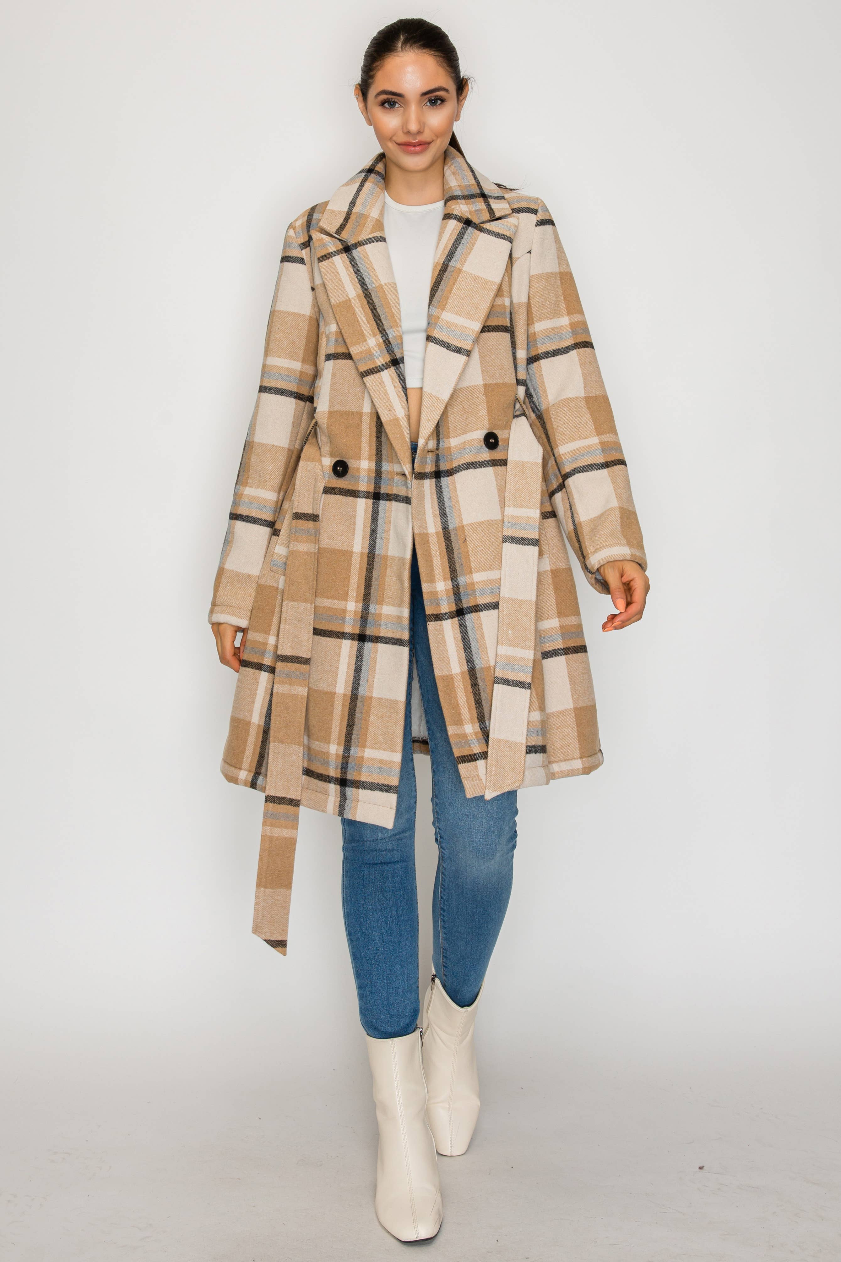 PATRONCITO USA INTERNATIONAL, INC - Wholesale Coat - Women's - Women's Long Coat Plaid Jacket with belt (LJ400)8