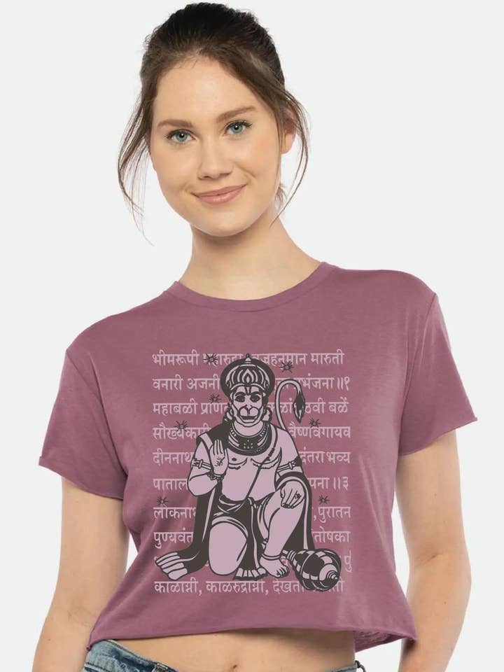 Vintage Hanuman Sanskrit Yoga Crop Tee for wholesale by Ancient Language 97
