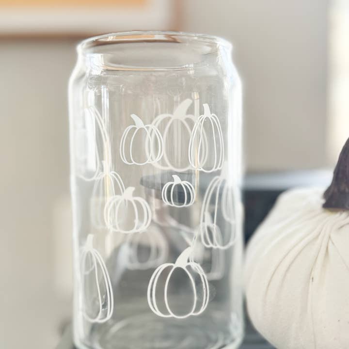 NEW 16oz Halloween Fall Pumpkins Glass cup for wholesale by ChellyHomeCo