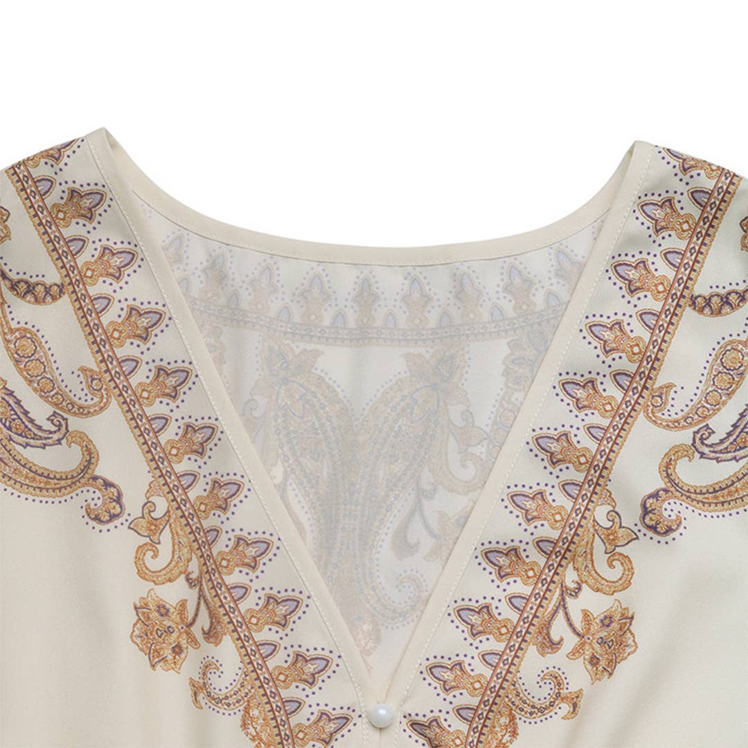 Apricot Elegant Ethnic Vintage V-Neck Paisley Print Dress BFZY1651 for wholesale on Faire7