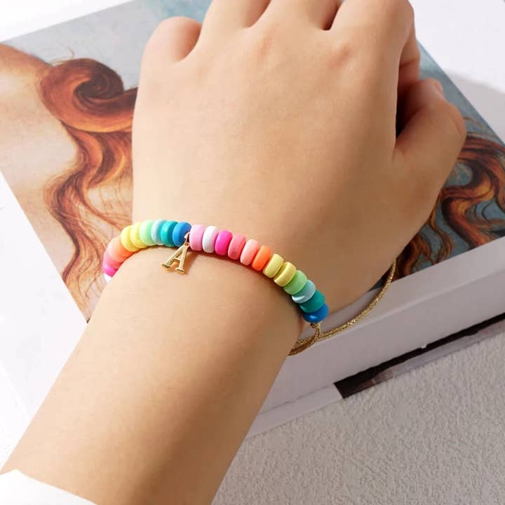 Malibu Sugar - Wholesale Jewelry - Men's - Rainbow beaded Initial Bracelets!