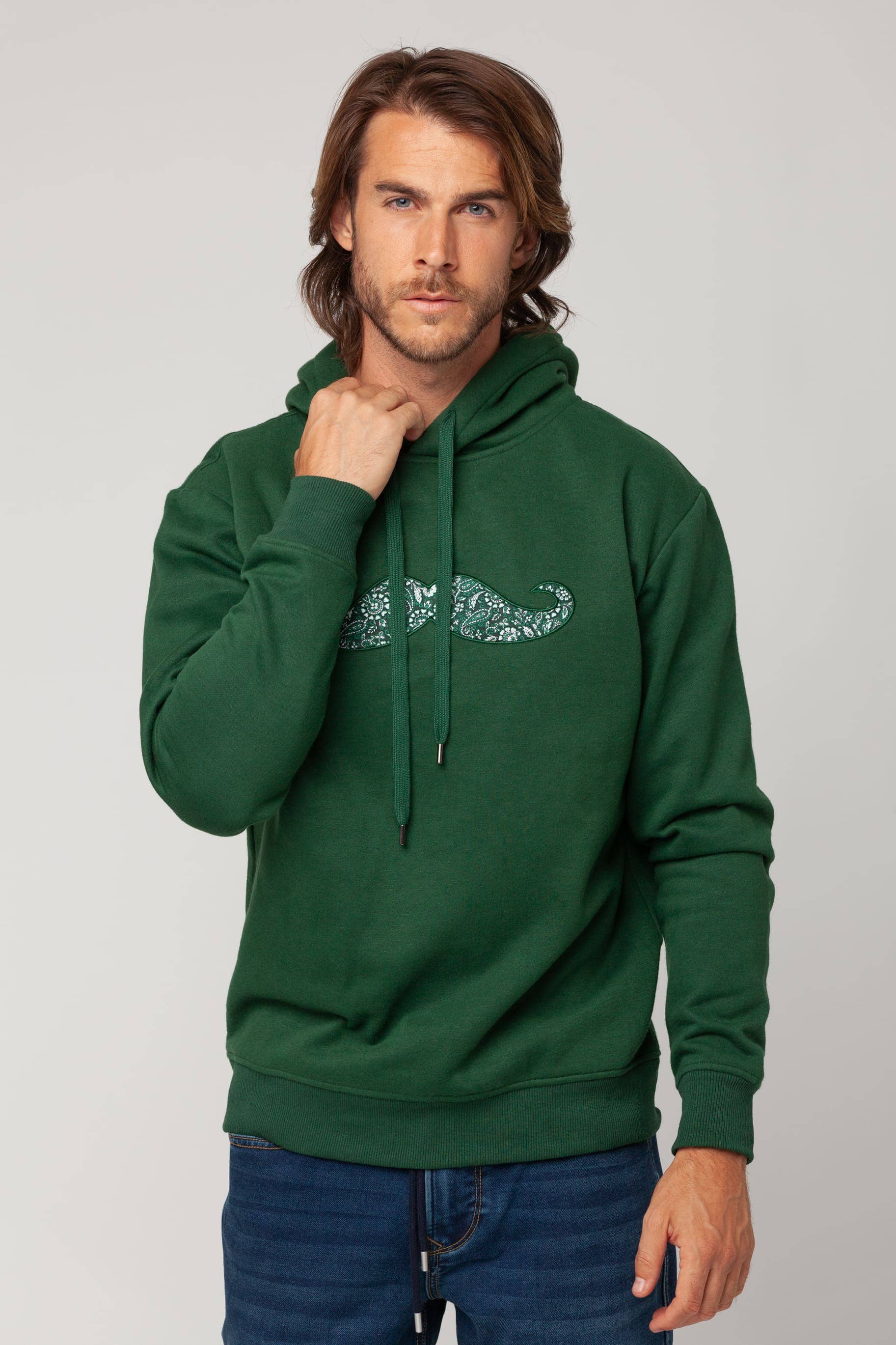 Green Hoodie with Mustache Logo Cantera model for wholesale on Faire4