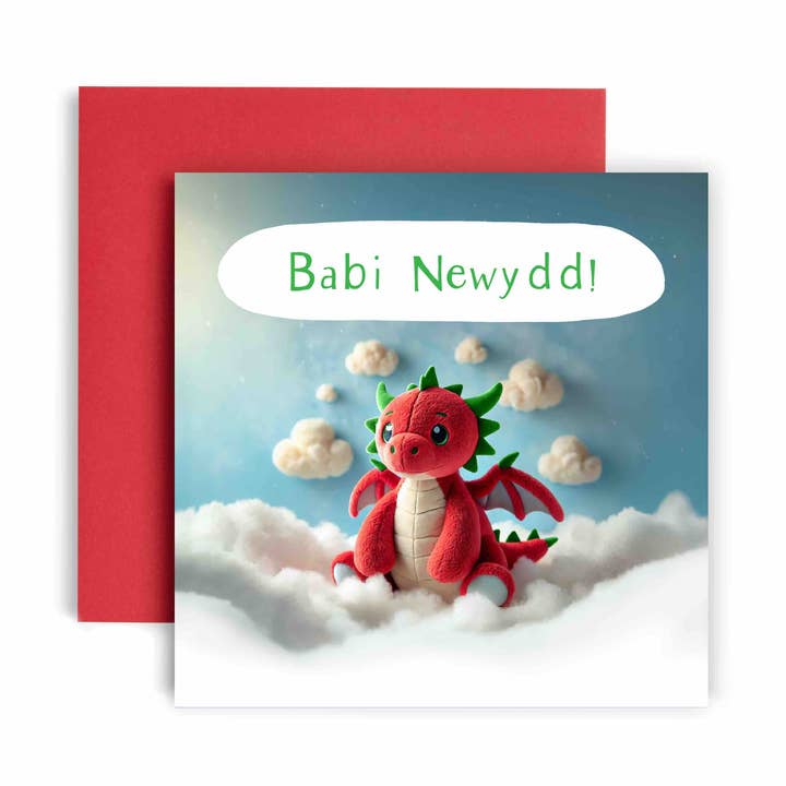 Babi Newyyd Cuddly Toy Dragon Welsh New Baby Card for wholesale by Huxters
