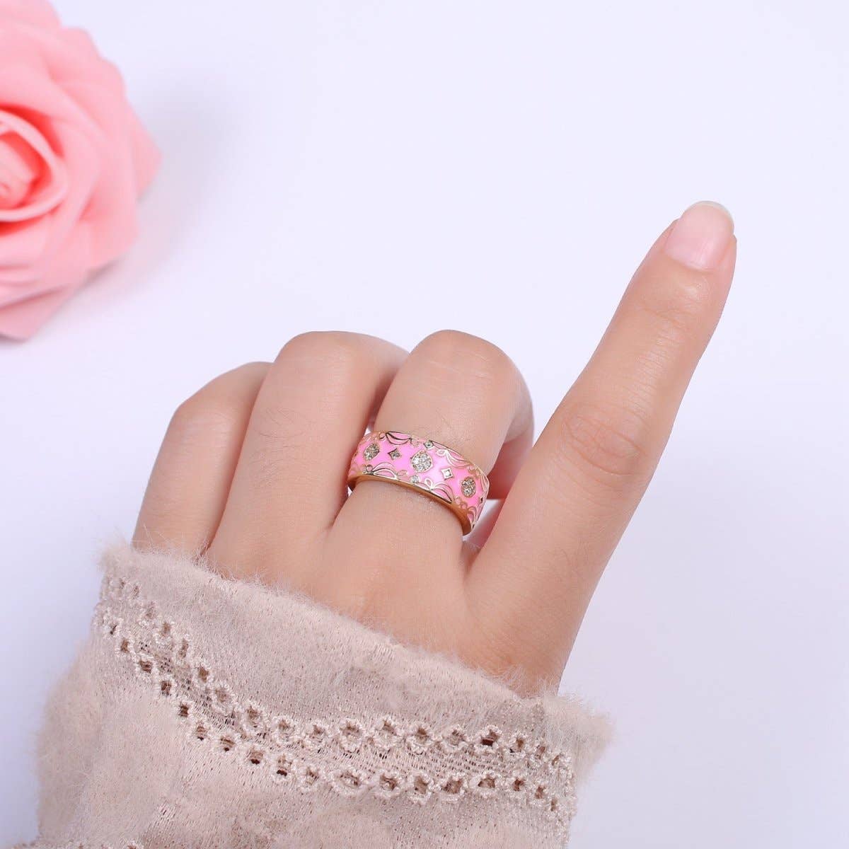 Aim Eternal - Wholesale Band/Stacked Ring - Vintage Enamel Victorian Ring in Black White Green Pink U-186~ U-1875