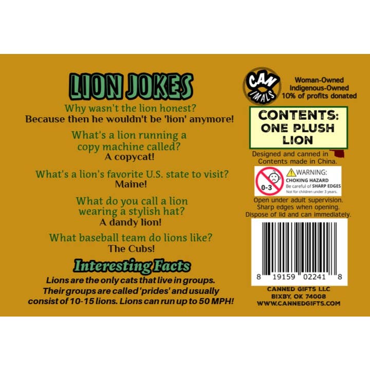 Canned Gifts - Wholesale Stuffed/Plush Toy - Kids & Baby - Canned Lion | Stuffed Animal Zoo Plush w/Funny Jokes | Gift