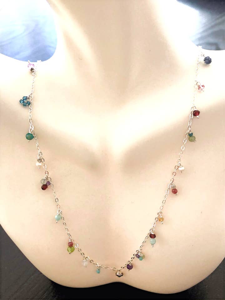 Multi Gemstone Rondelle Sterling Necklace for wholesale by Judy Brandon Jewelry
