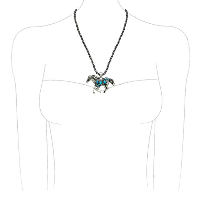 Sbtq WESTERN STYLE HORSE PENDANT NECKLACE EARRING SET AS-7316 for wholesale on Faire1