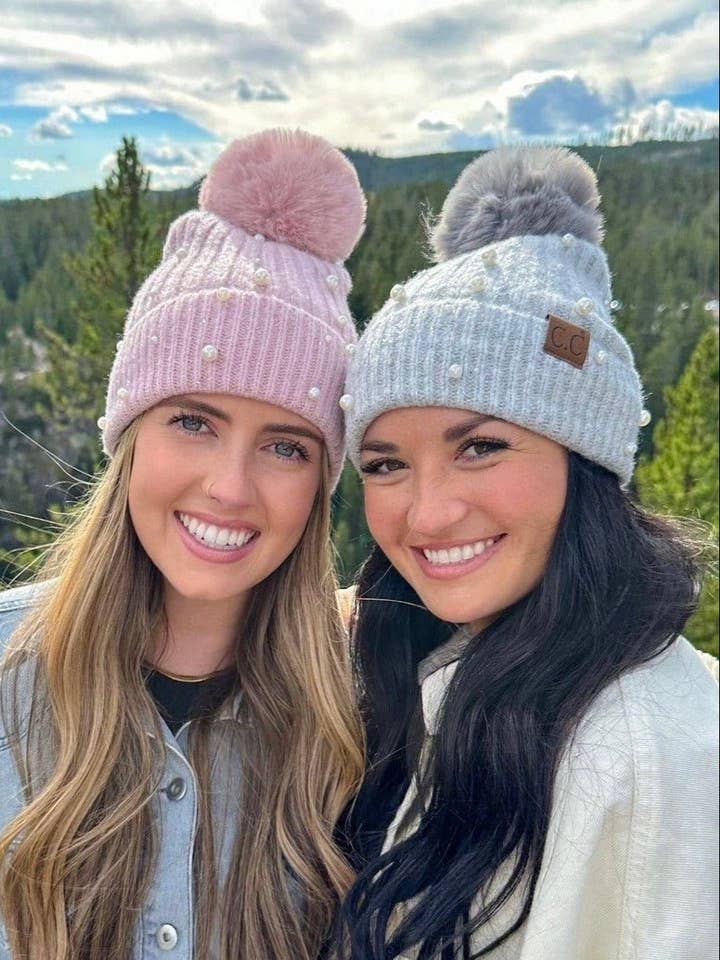 HAT4008 Naomi Pearl Embellished Pom Beanie for wholesale by MiMi Wholesale