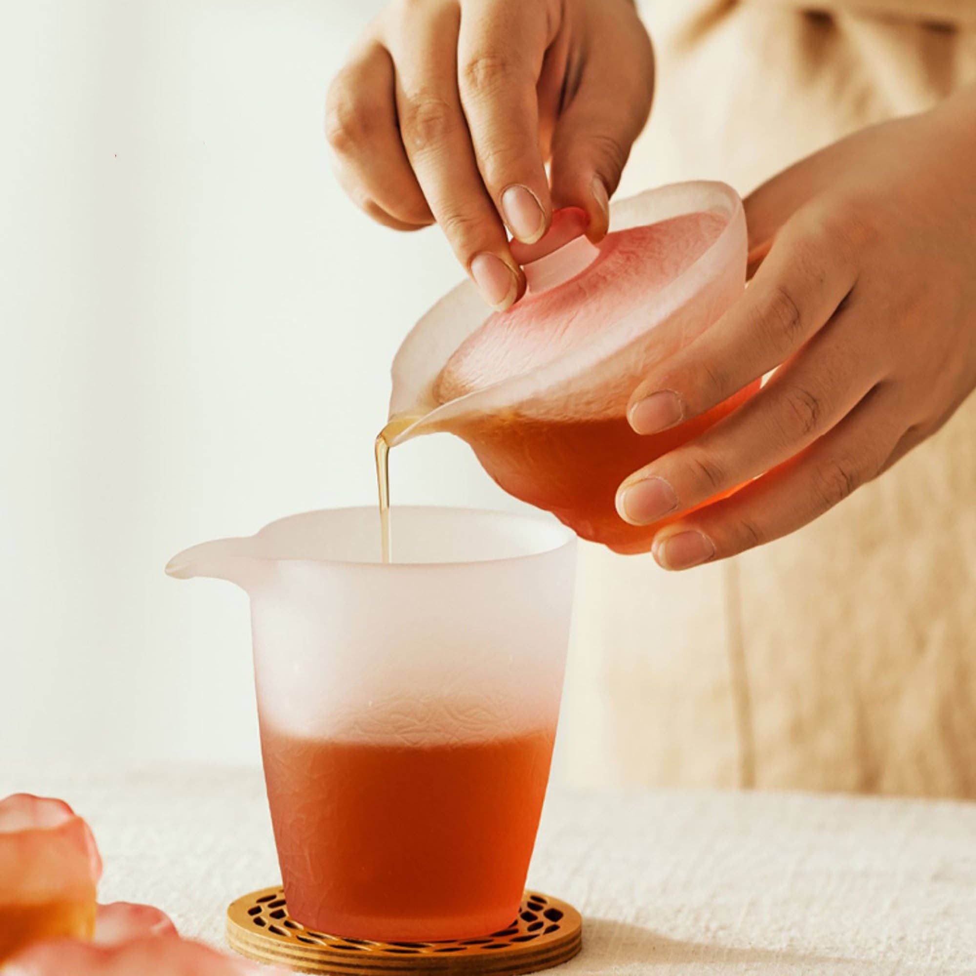 MinoCraft - Vente Théière - Service à thé Gai wan en verre dépoli rose4