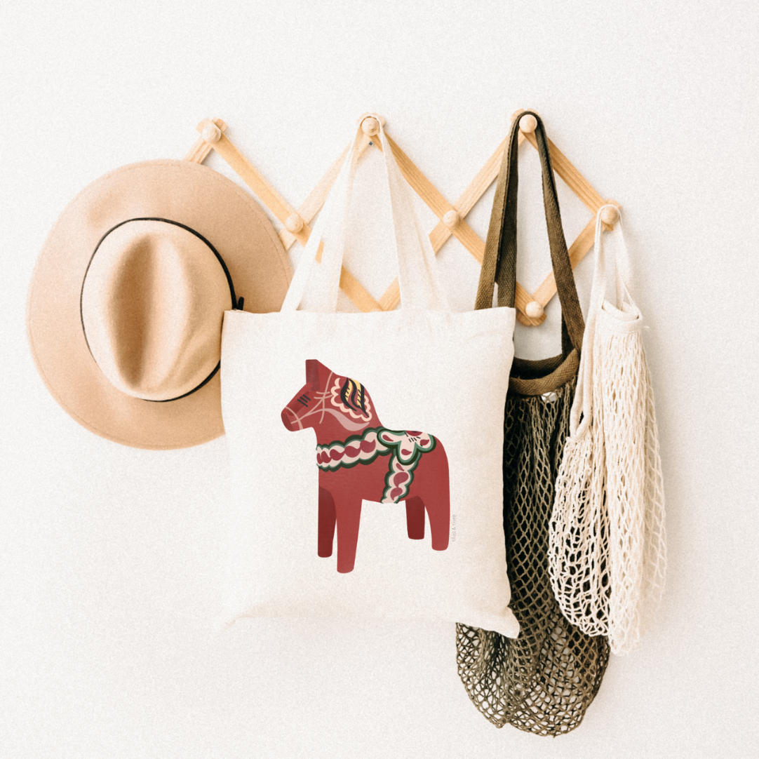 Tilda&Theo – wholesale Bärkasse - Dam – Dalapferd tygpåse – Sverige juteväska3