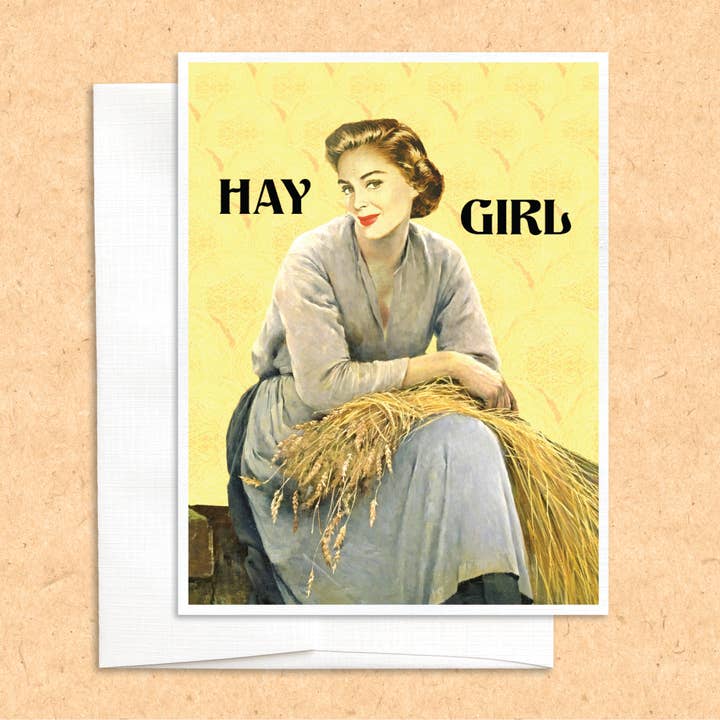 Hay Girl funny greeting card for wholesale by Colossal Sanders
