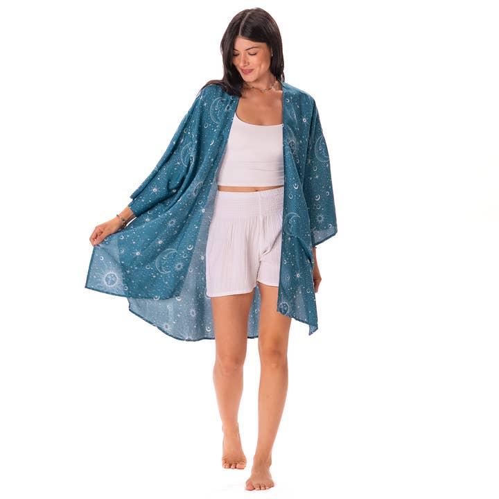 Turquoise Cosmic Sky Aloha Cover Up for wholesale by Lotus and Luna
