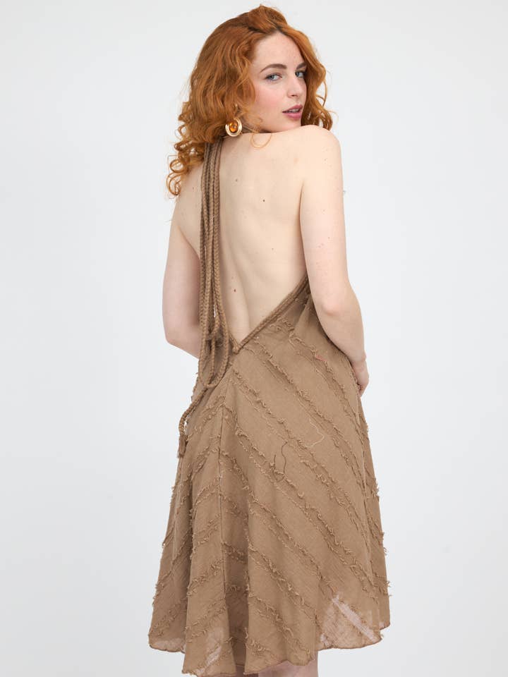 Broken white Short boho dress natural fabric for wholesale on Faire2