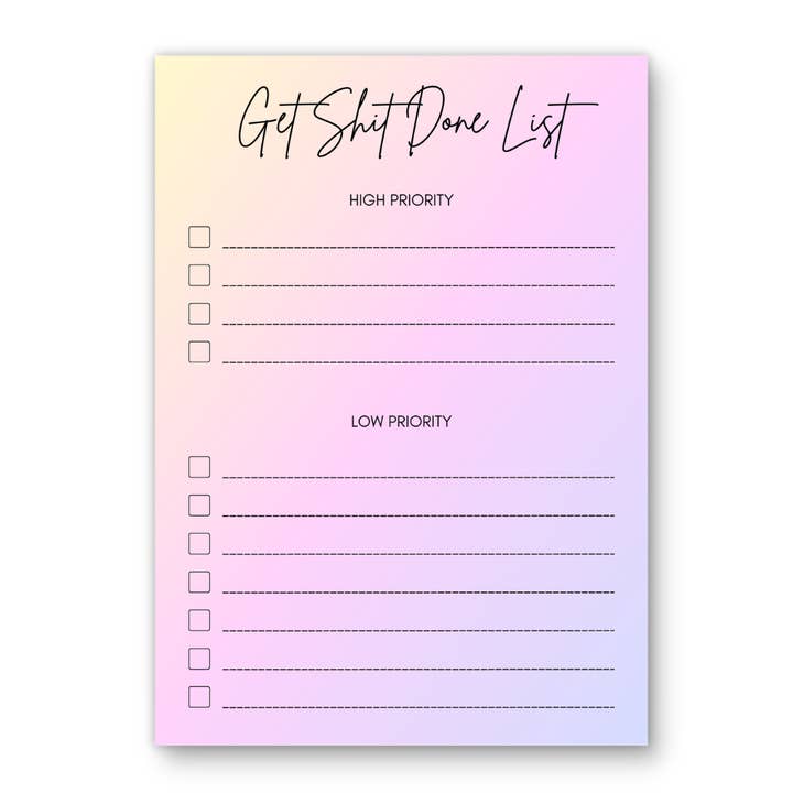 Bloc-notes 5 x 7 | « Get Shit Done List », orange arc-en-ciel pastel pour la vente par Sarah Curran Designs