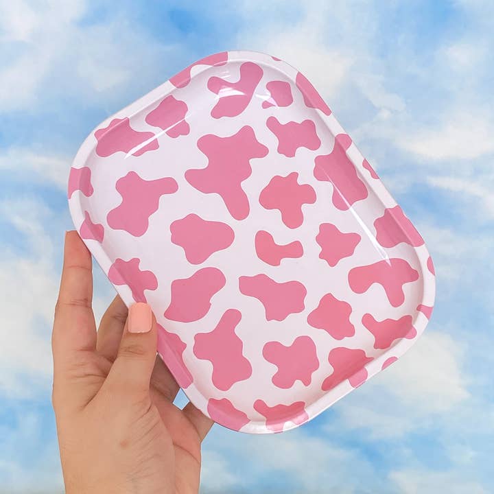 Canna Style - Wholesale Decorative Tray - MINI PINK COW ROLLING TRAY