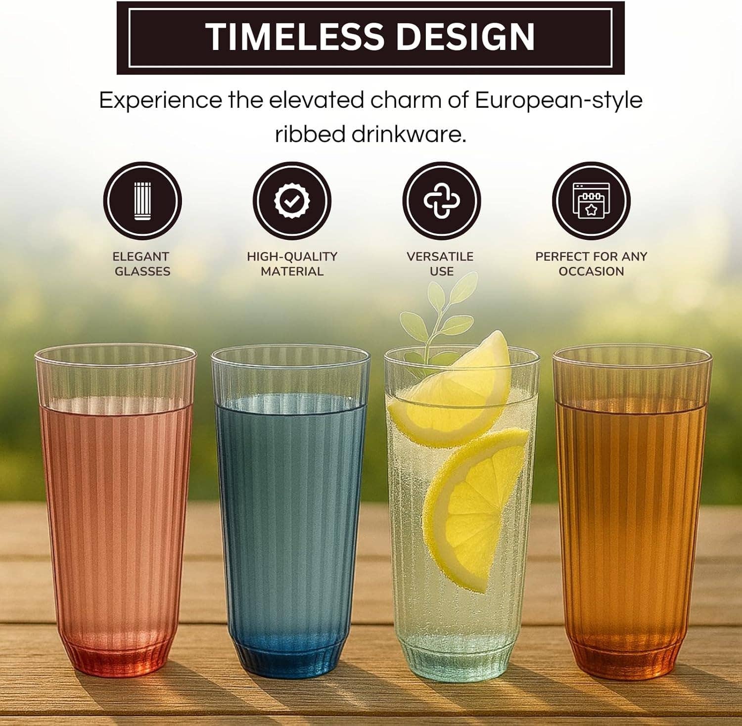 The Wine Savant /  Khen Glassware - Wholesale Drinking Glass/Cup - Ribbed Drinking Glasses, 11.8oz Multicolor – Set of 43